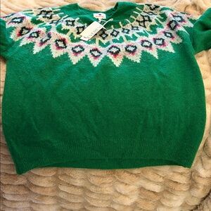 Evereve Green Fair Isle Sweater
